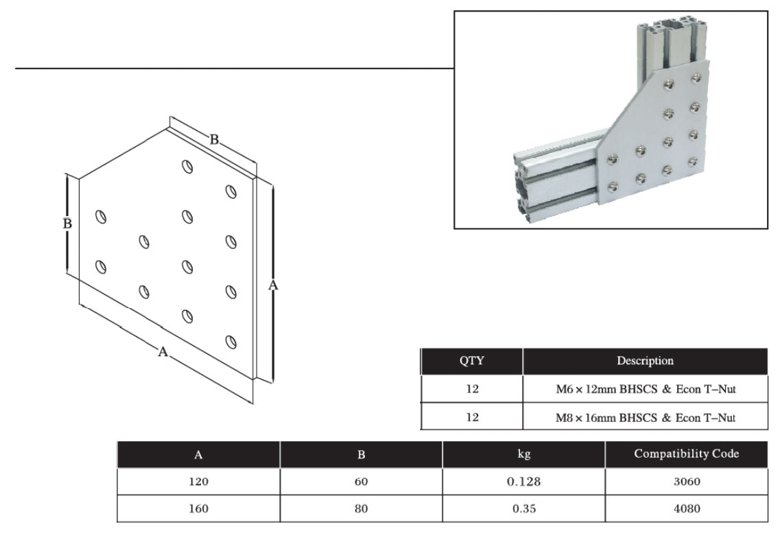 12L Bolts Reinforcement Connection plate 6060 (12 L Joining plate) - Extrusion and CNC