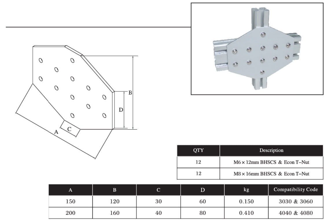 12 Cross Bolts Reinforcement Connection plate 3060 (12 Cross Joining plate) - Extrusion and CNC