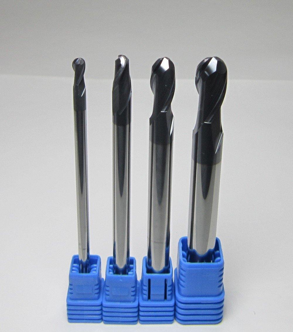 4PCS HRC45 R2.0 R3.0 R4.0 R5.0 2F Long shank L-100mm Carbide Ball Nose End Mills set bit - Extrusion and CNC