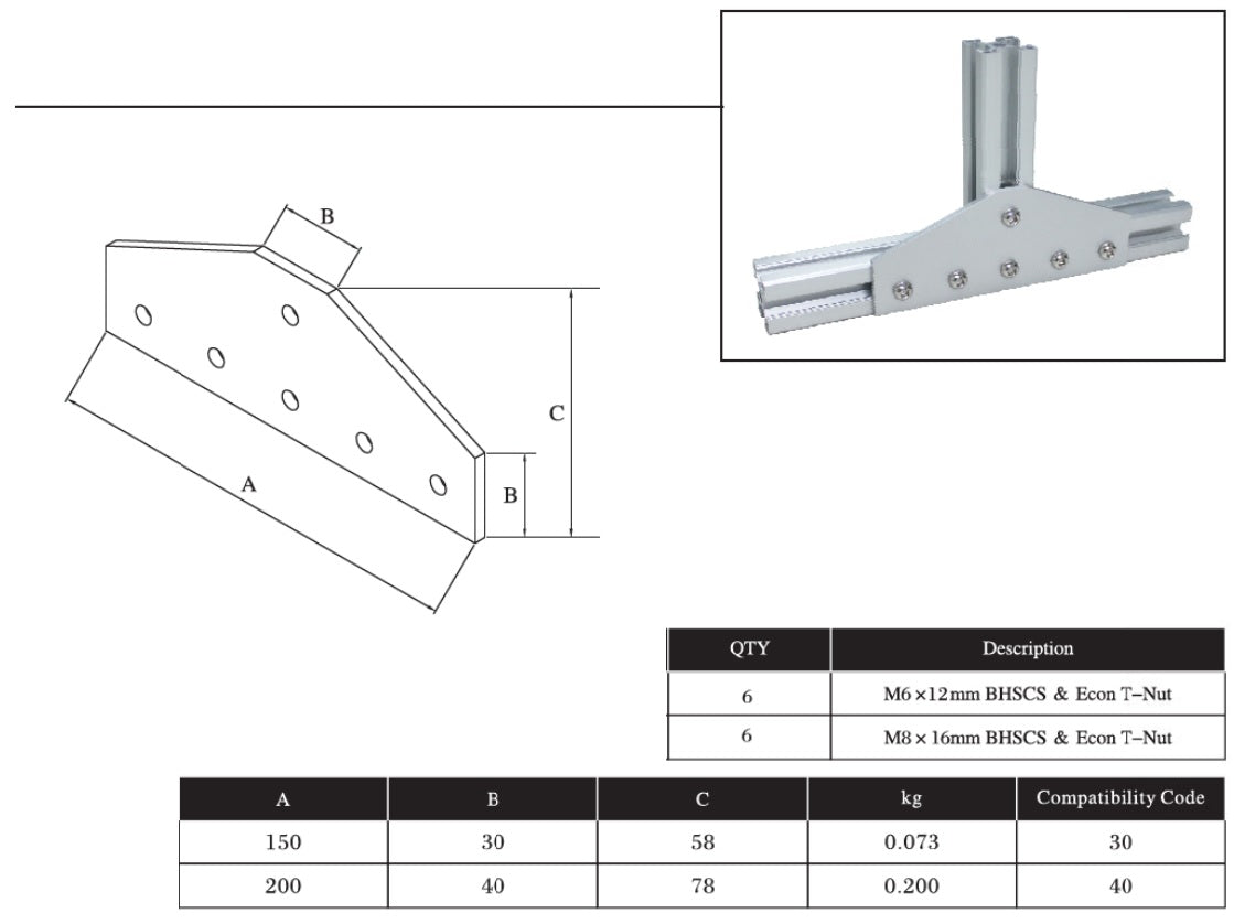 6T Bolts Reinforcement Connection Joining plate 4040 (6 Tee Joining plate) - Extrusion and CNC