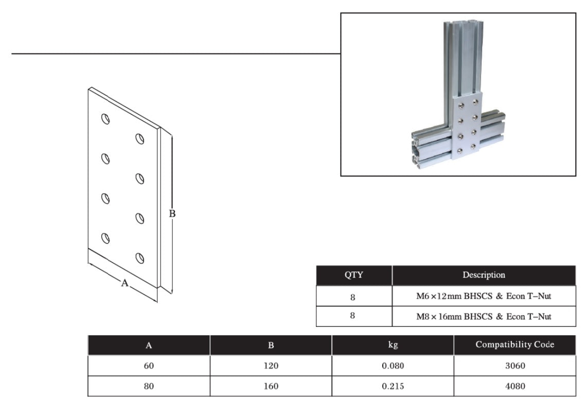8 Bolts Reinforcement Connection Joining plate 6060 30s (8 Hole Joining plate) - Extrusion and CNC