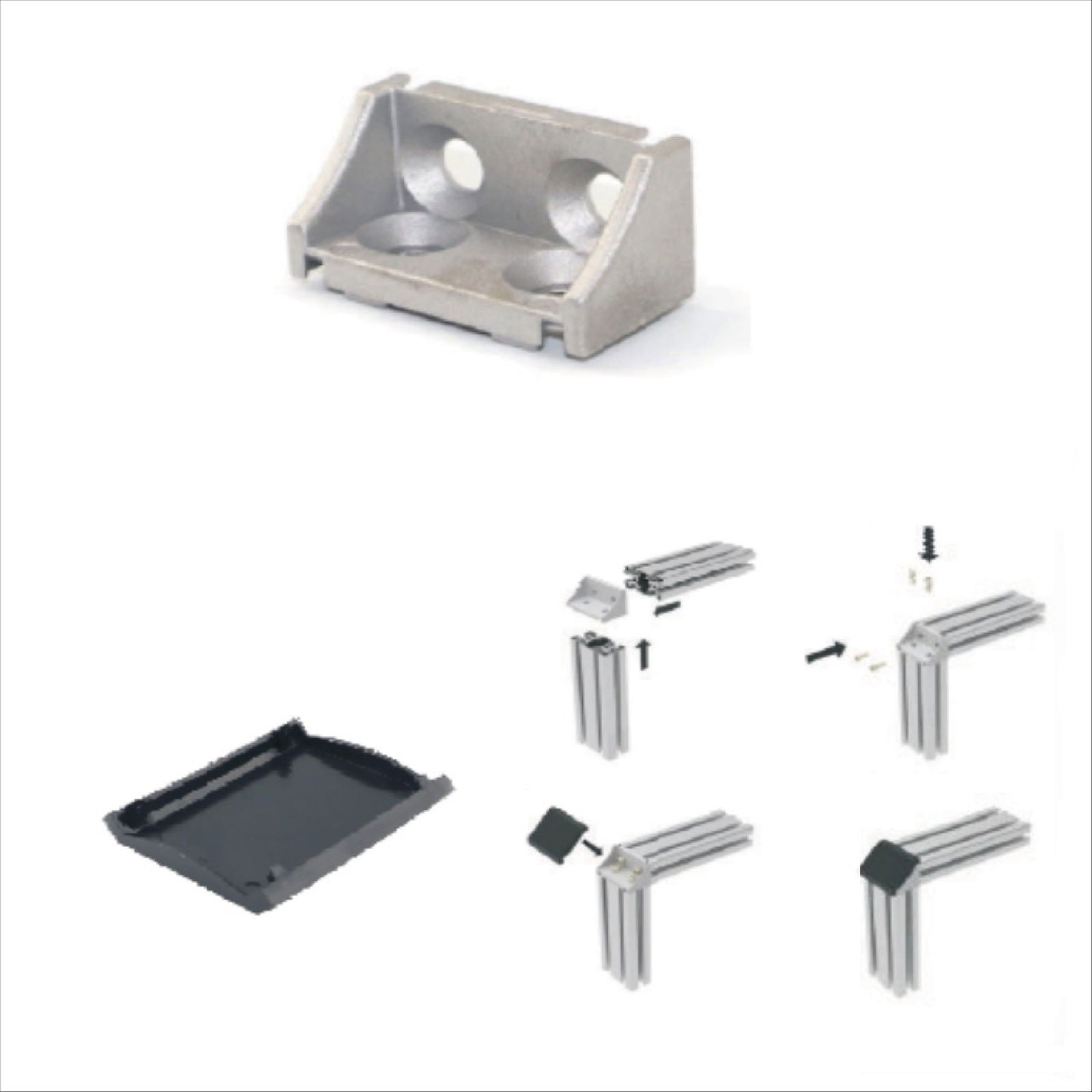 90 DEGREE Corner Cast Brackets 50100 with Black Lid -A - Extrusion and CNC