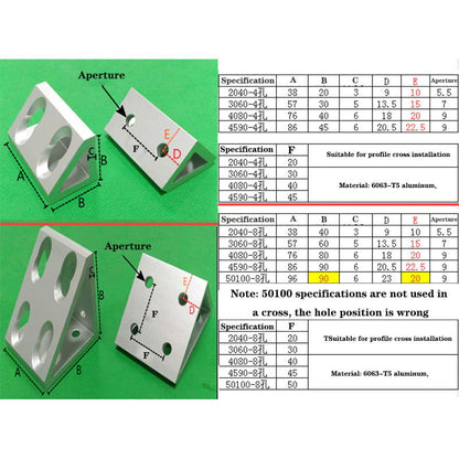 100100-8 hole Wide Gusset Inside Corner Bracket - Extrusion and CNC