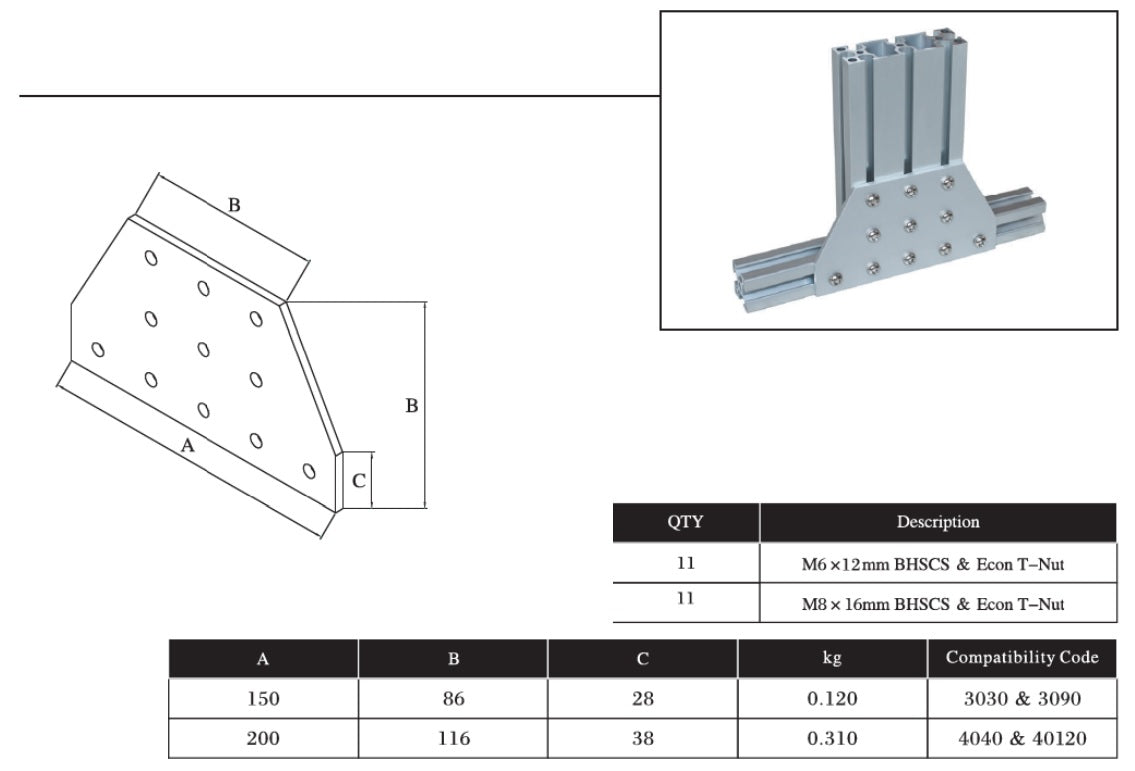 11T Bolts Reinforcement Connection plate   3090 (11 Tee Joining plate) - Extrusion and CNC