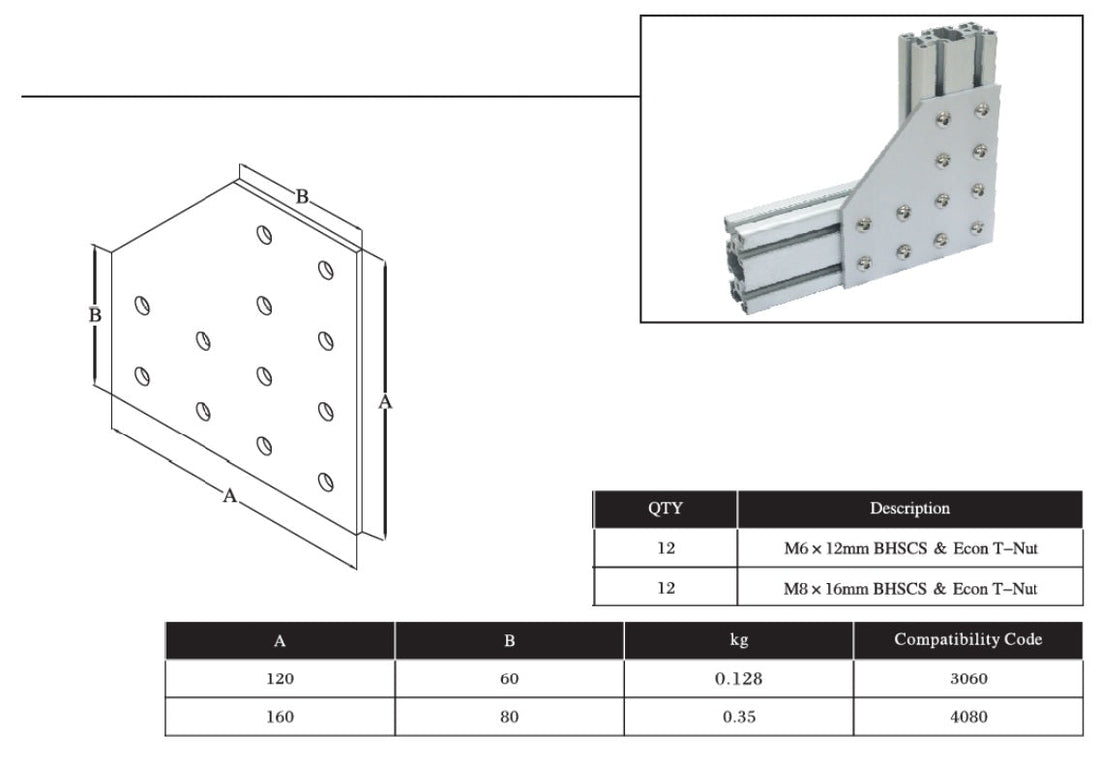 12L  Bolts Reinforcement Connection Joining plate 8080 (12 L Joining plate) - Extrusion and CNC