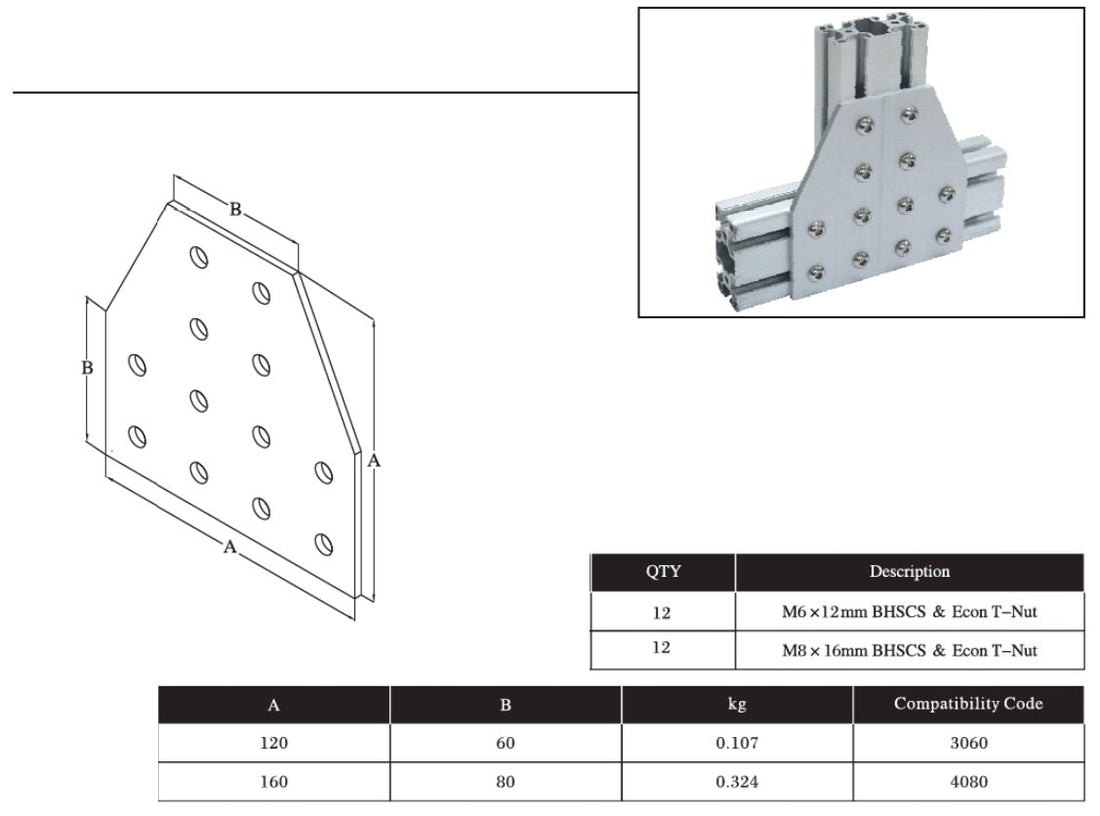 12T  Bolts Reinforcement Connection Joining plate 3060 (12 Tee Joining plate) - Extrusion and CNC