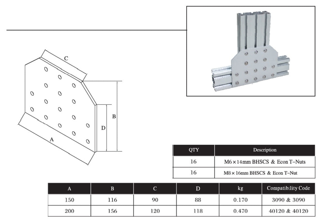 16T Bolts Reinforcement Connection Joining plate 3090 (16 Tee Joining plate) - Extrusion and CNC