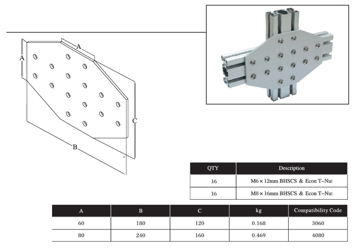 16 Cross Bolts Reinforcement Connection Joining plate 6060 (16 Cross Joining plate) - Extrusion and CNC