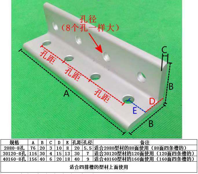 2080 Inside Corner Brackets 8 hole 20 series - Extrusion and CNC