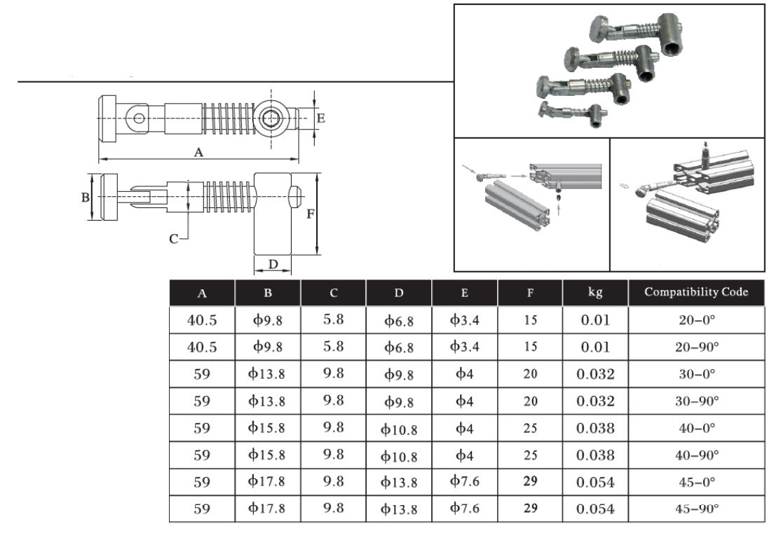 20 Series Single Head Anchor 0 - 180 Degree ( 0 Degree Angle Profile Connector ) - Extrusion and CNC