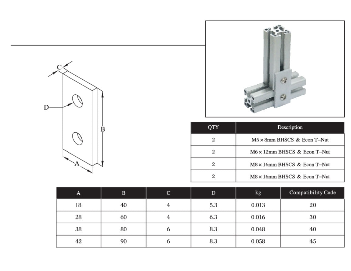 2 Bolts Reinforcement Connection Joining plate   30s (2 Hole Joining plate) - Extrusion and CNC