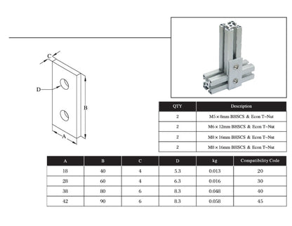 2 Bolts Reinforcement Connection Joining plate   30s (2 Hole Joining plate) - Extrusion and CNC