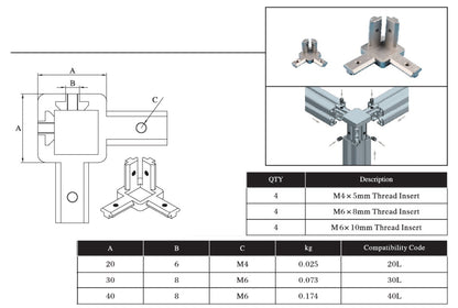3-Way Corner  Bracket 4040 - Extrusion and CNC