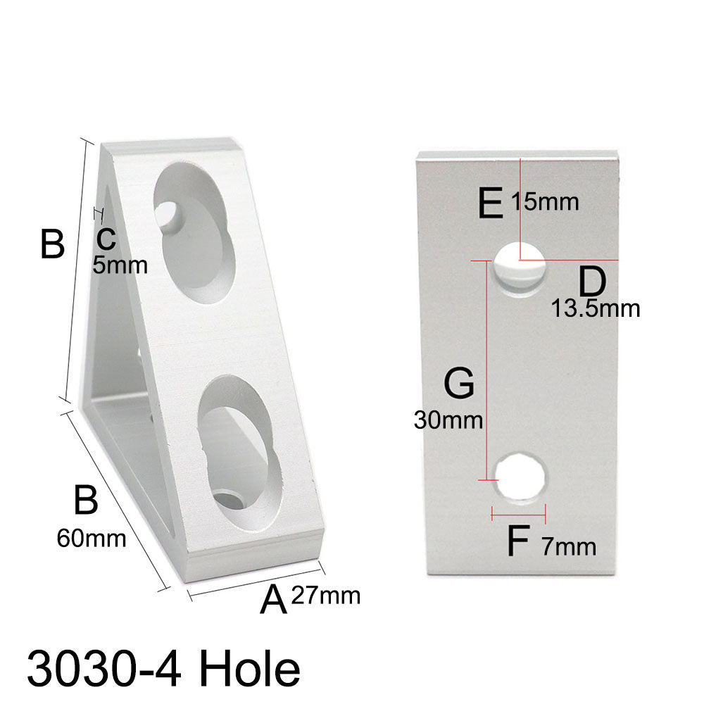 3030-4 hole Wide Gusset Inside Corner Bracket - Extrusion and CNC