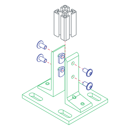 30 series Floor Mount Base Plate Bracket Silver - Extrusion and CNC