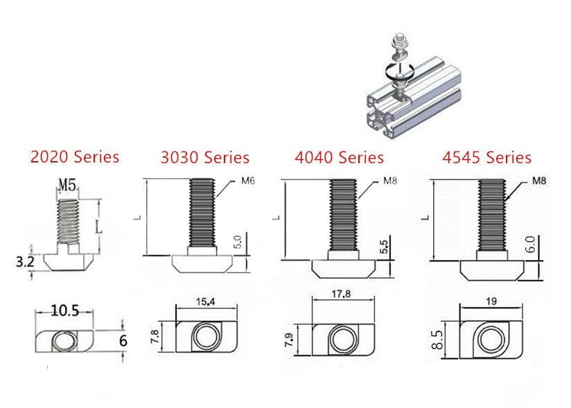 30 series T-BOLT M6-16MM - Extrusion and CNC