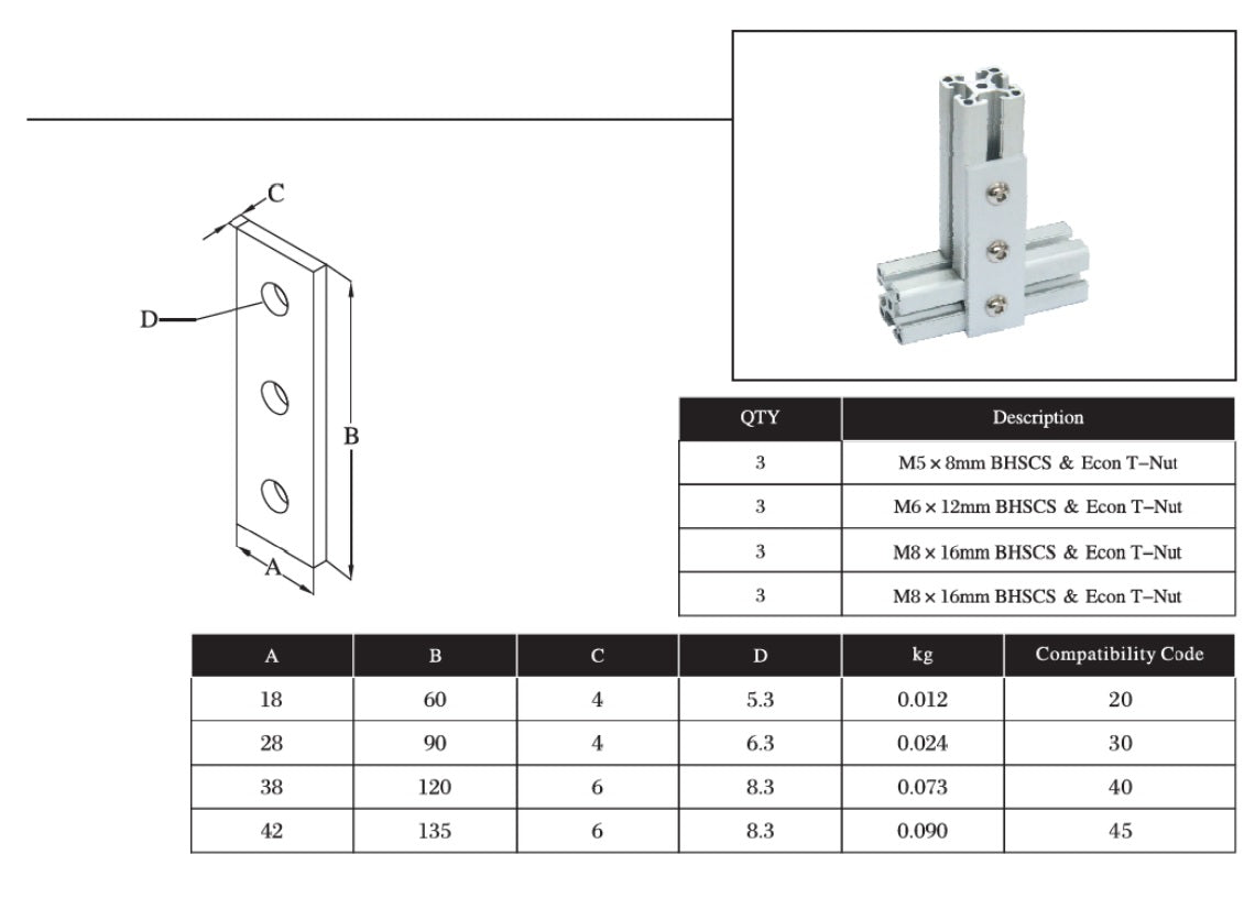 3 Bolts Reinforcement Connection Joining plate   40s (3 Hole Joining plate) - Extrusion and CNC