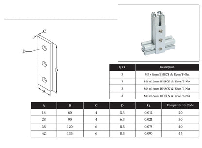 3 Bolts Reinforcement Connection Joining plate   45s (3 Hole Joining plate) - Extrusion and CNC