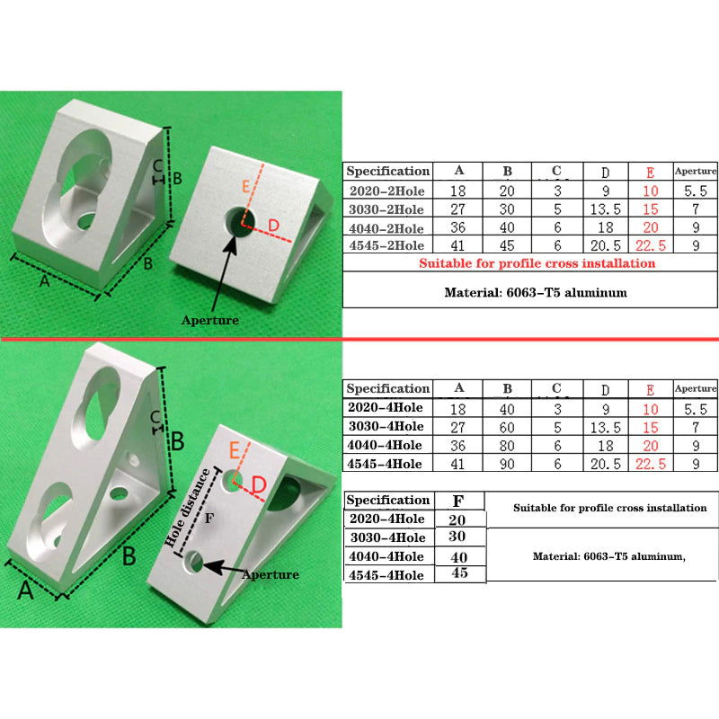 4040-2 hole Wide Gusset Inside Corner Bracket - Extrusion and CNC