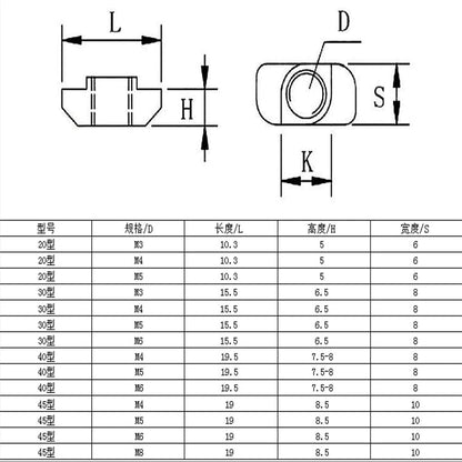 45 series T-Hummer Nut M8 - Extrusion and CNC