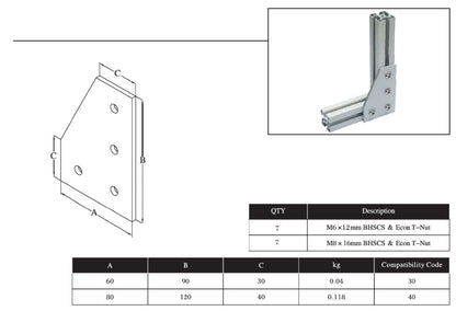 4L Bolts Reinforcement Connection Joining plate   3030 (4 L Joining plate) - Extrusion and CNC