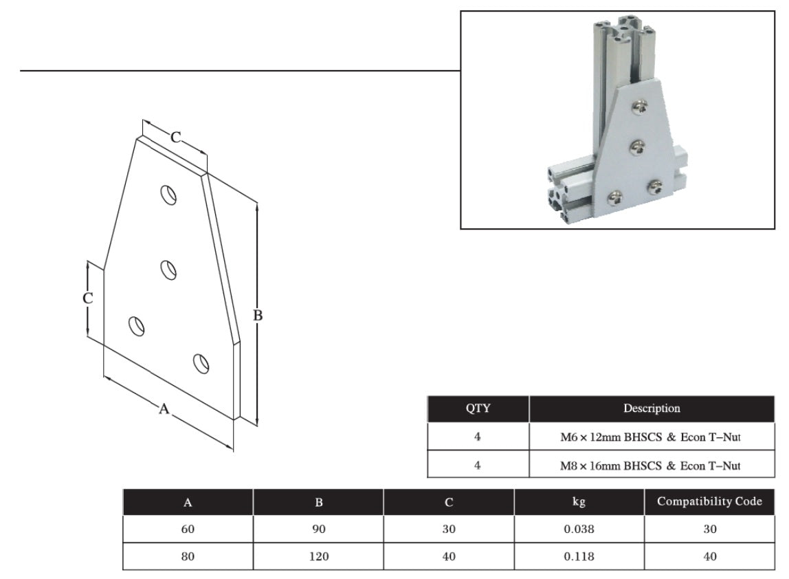4T Bolts Reinforcement Connection Joining plate   4040 (4 Tee Joining plate) - Extrusion and CNC