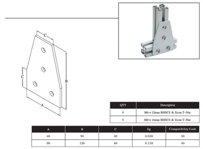 4T Bolts Reinforcement Connection Joining plate   4040 (4 Tee Joining plate) - Extrusion and CNC