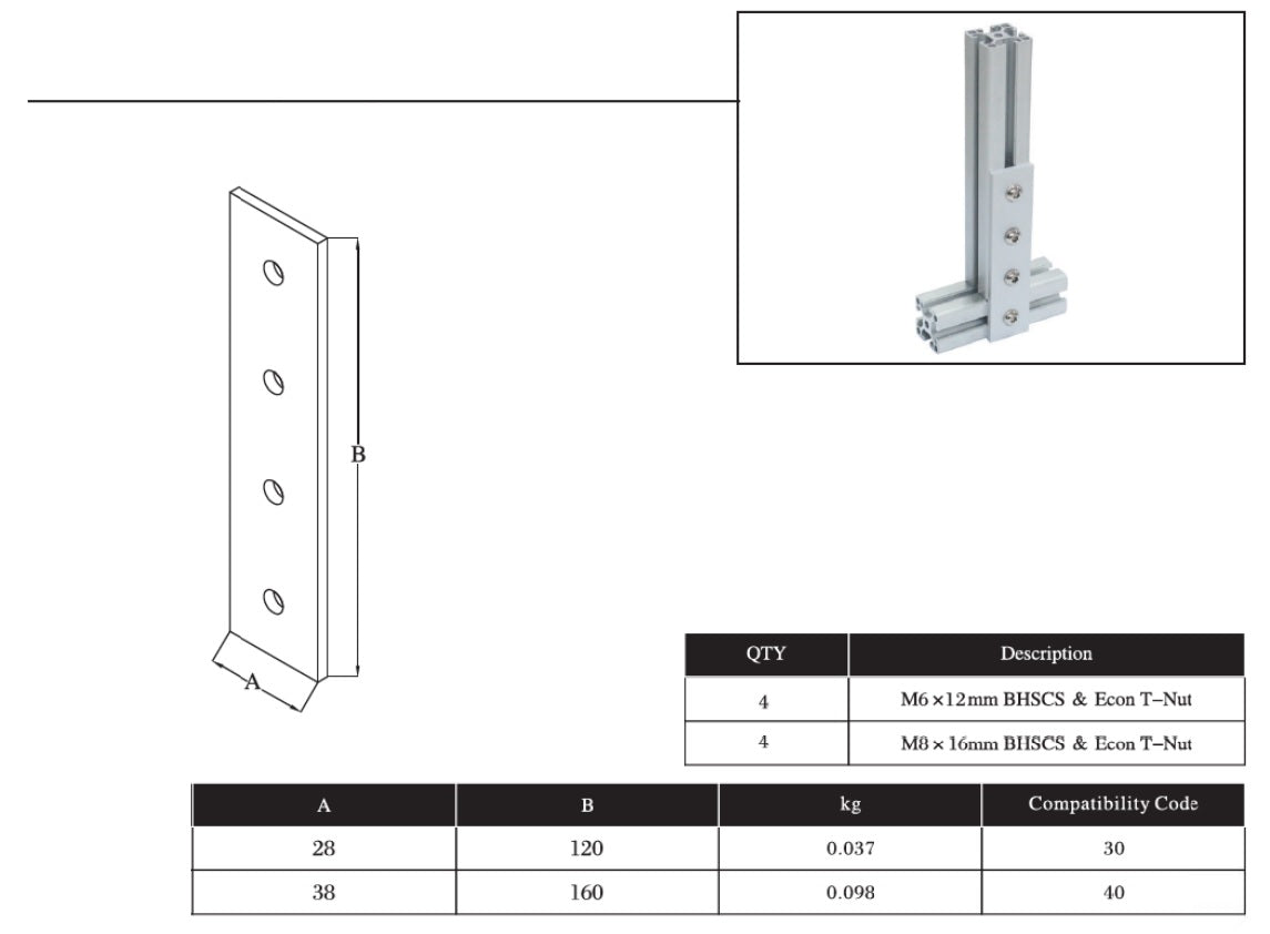 4 Bolts Reinforcement Connection Joining plate   30s (4 Hole Joining plate) - Extrusion and CNC