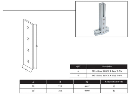 4 Bolts Reinforcement Connection Joining plate   30s (4 Hole Joining plate) - Extrusion and CNC