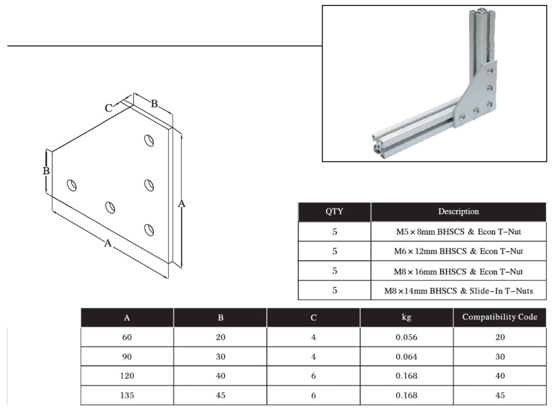 5L Bolts Reinforcement Connection Joining plate   2020 (5 L Joining plate) - Extrusion and CNC