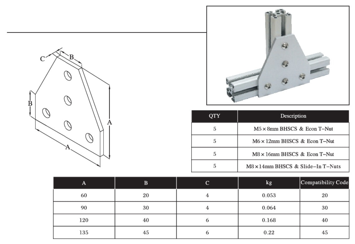 5T Bolts Reinforcement Connection Joining plate   3030 (5 Tee Joining plate) - Extrusion and CNC