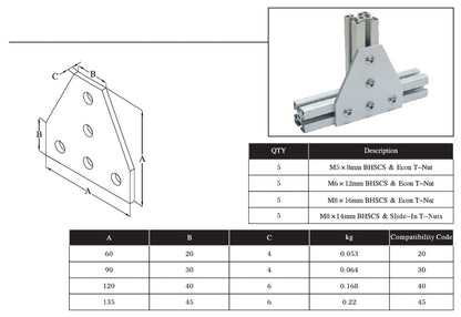 5T Bolts Reinforcement Connection Joining plate   3030 (5 Tee Joining plate) - Extrusion and CNC