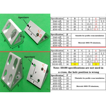 6060-4 hole Wide Gusset Inside Corner Bracket - Extrusion and CNC