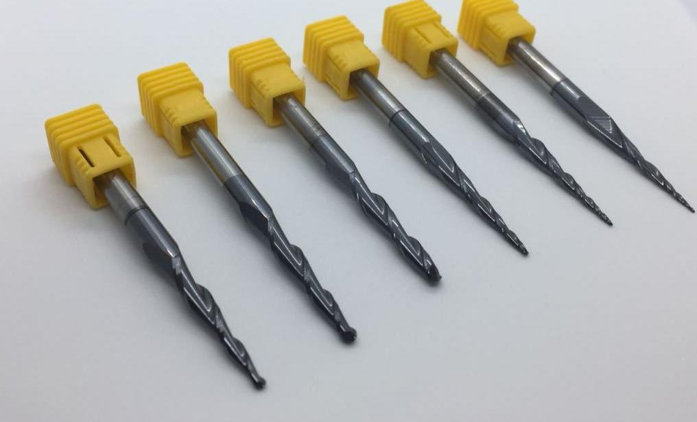 6PCS R0.25&amp;0.5&amp;0.75&amp;1.0&amp;1.5&amp;2.0mm 2F D6 L75 HRC55 Tapered Ball Nose End Mills bit - Extrusion and CNC