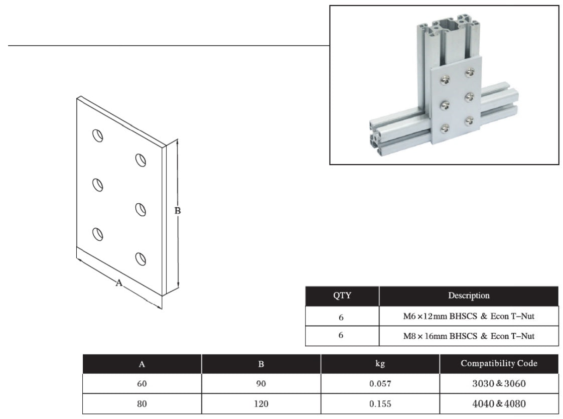 6 Bolts Reinforcement Connection Joining  plate 6060  30s (6 Hole Joining plate) - Extrusion and CNC