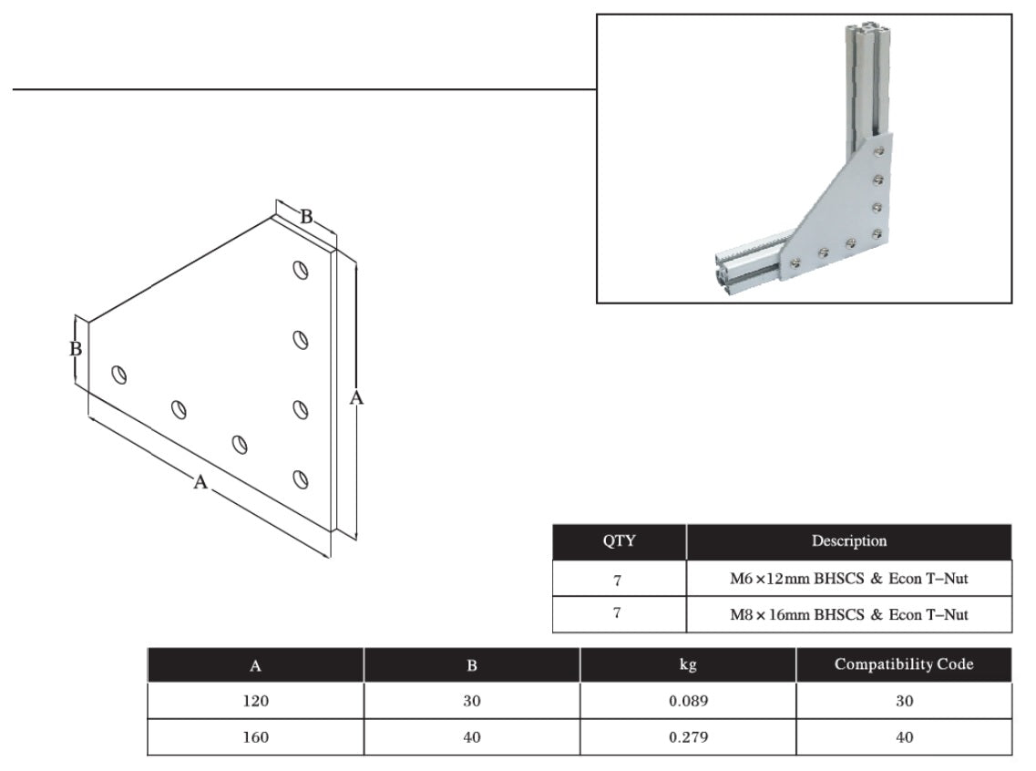7L Bolts Reinforcement Connection Joining plate   4040 (7 L Joining plate) - Extrusion and CNC