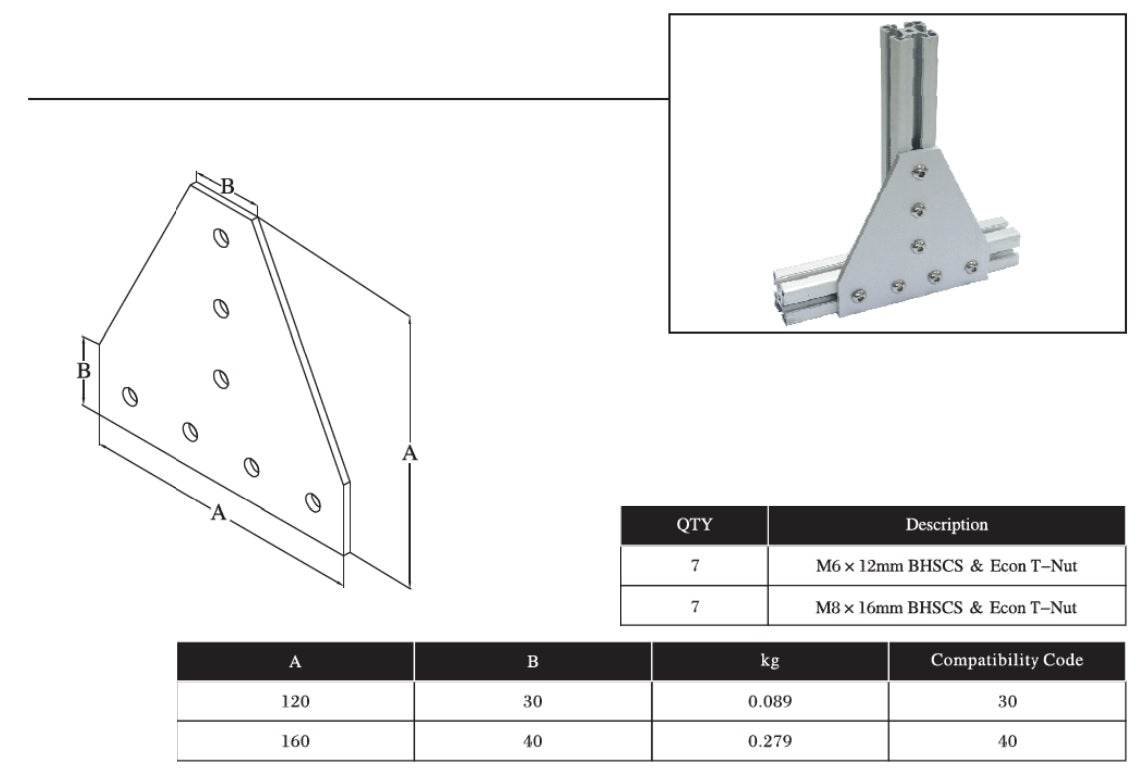 7T Bolts Reinforcement Connection plate   4040 (7 Tee  Joining plate) - Extrusion and CNC