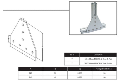 7T Bolts Reinforcement Connection plate   4040 (7 Tee  Joining plate) - Extrusion and CNC