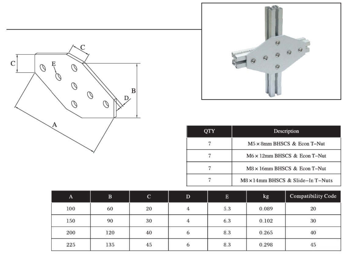 7 Cross Bolts Reinforcement Connection Joining plate 4545 (7 Cross Joining plate) - Extrusion and CNC