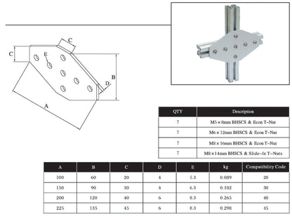 7 Cross Bolts Reinforcement Connection Joining plate 4545 (7 Cross Joining plate) - Extrusion and CNC