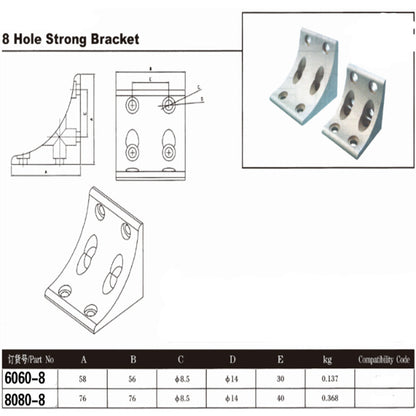 8080-8 hole L Corner Bracket 40 Series - Extrusion and CNC