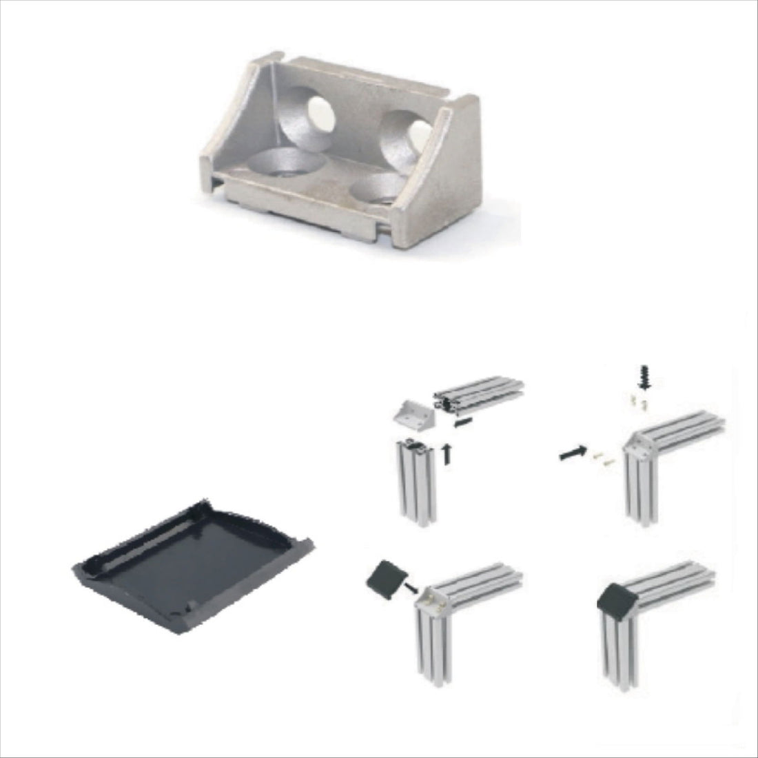 90 DEGREE Corner Cast Brackets 50100 with Black Lid -A - Extrusion and CNC