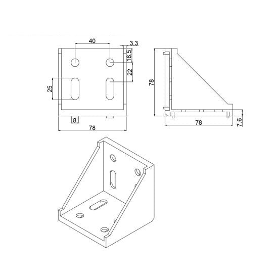 90 Degree 40 series Cast Aluminium Corner Brackets 8080 - Extrusion and CNC