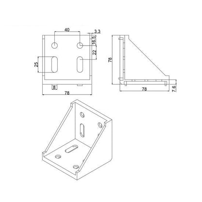 90 Degree 40 series Cast Aluminium Corner Brackets 8080 - Extrusion and CNC