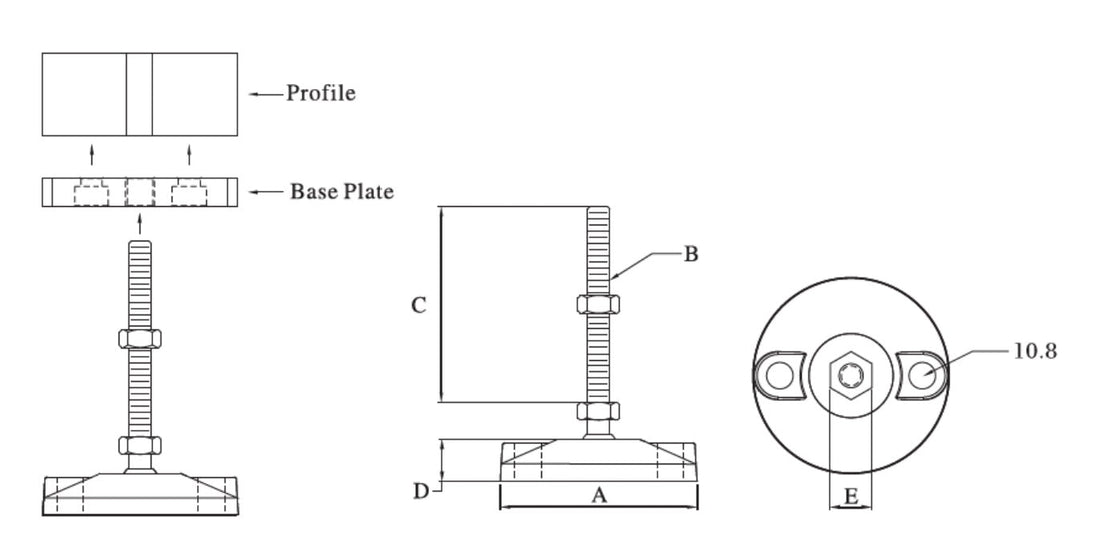 Nickel Plated Swivel Stud / Glass Nylon Base 100B (mm) - Extrusion and CNC