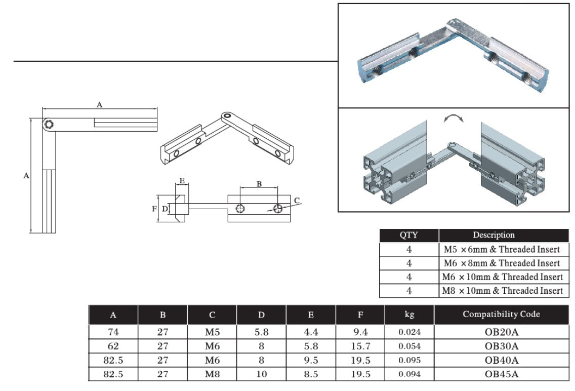 Simple Any Angle Connector40 series type B - Extrusion and CNC