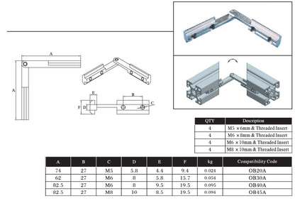 Simple Any Angle Connector40 series type B - Extrusion and CNC
