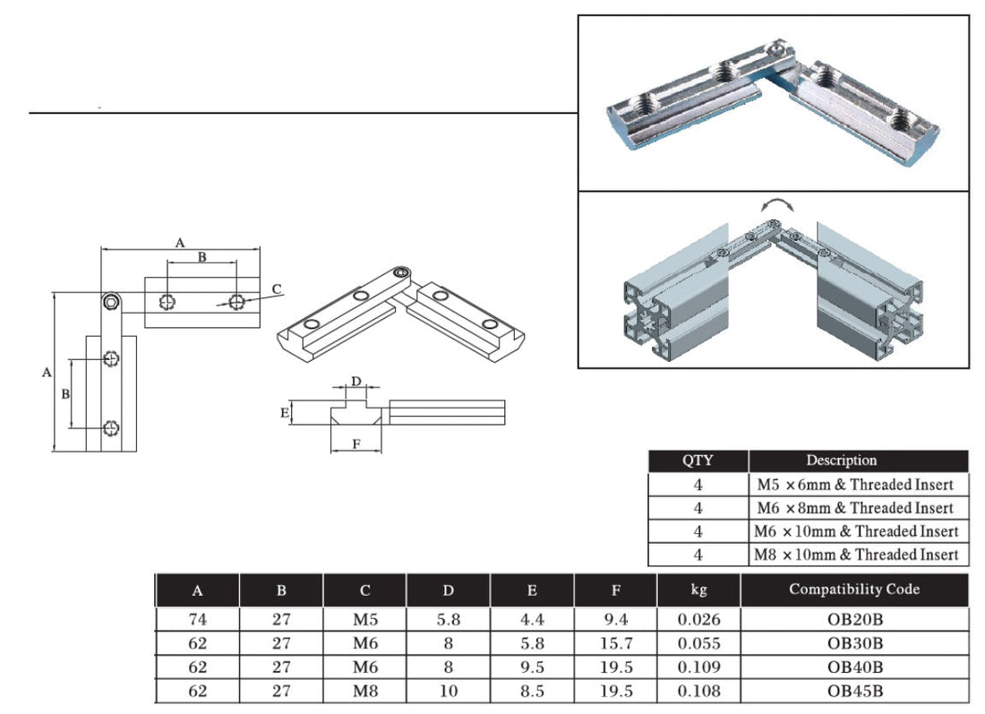 Simple Any Angle Connector  45 series type B - Extrusion and CNC